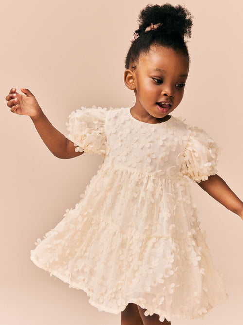 Dsiney Kidz - Ecru White Short Sleeve 3D Flowers Dress (3mths-8yrs) image 1