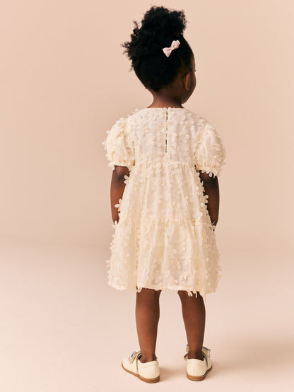 Ecru White Short Sleeve 3D Flowers Dress (3mths-8yrs) image 2