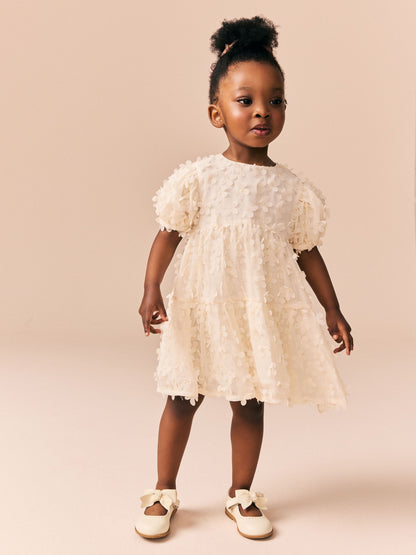 Ecru White Short Sleeve 3D Flowers Dress (3mths-8yrs) image 4