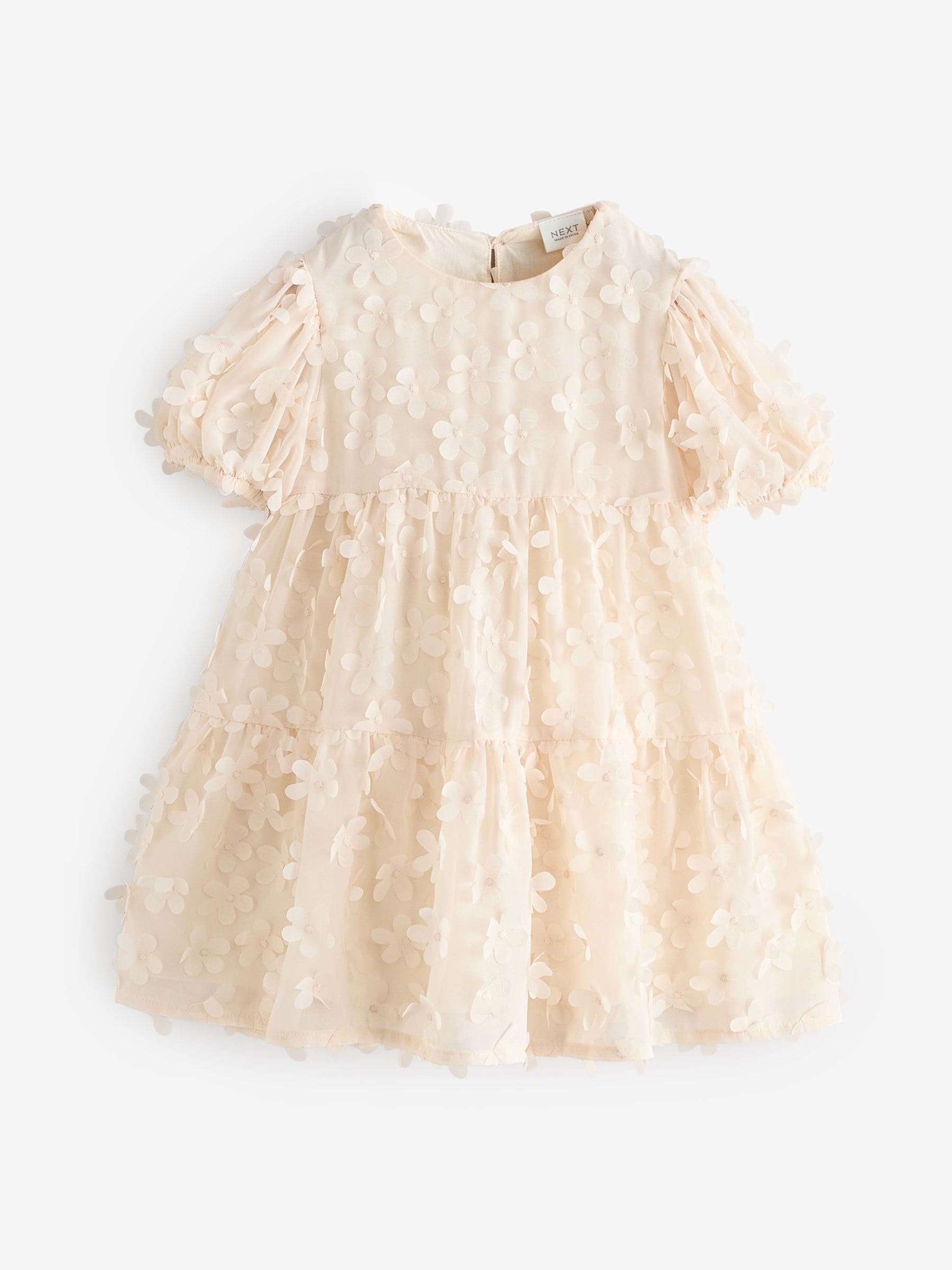 Ecru White Short Sleeve 3D Flowers Dress (3mths-8yrs) image 5
