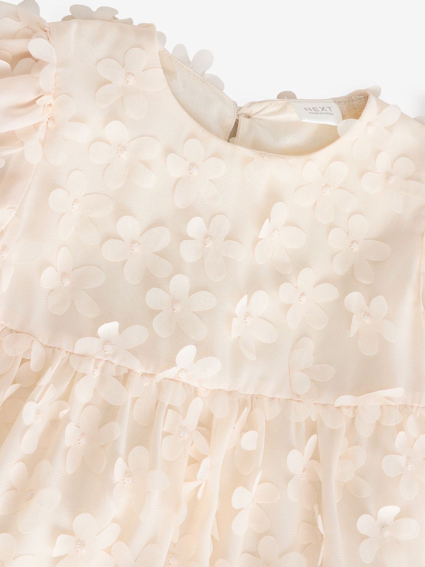 Ecru White Short Sleeve 3D Flowers Dress (3mths-8yrs) image 6