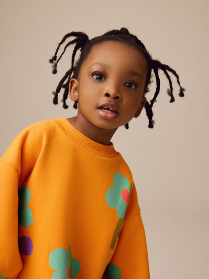 Orange Floral Long Sleeve Sweat Dress (3mths-7yrs)