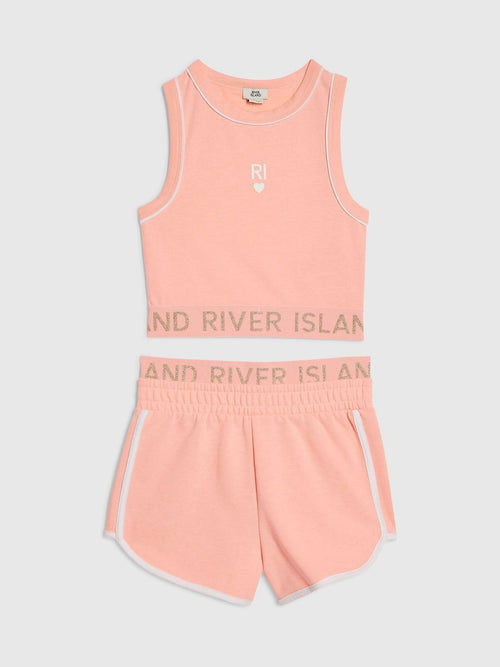 Dsiney Kidz - River Island Coral Pink Logo Waistband Tank & Short Set image 1