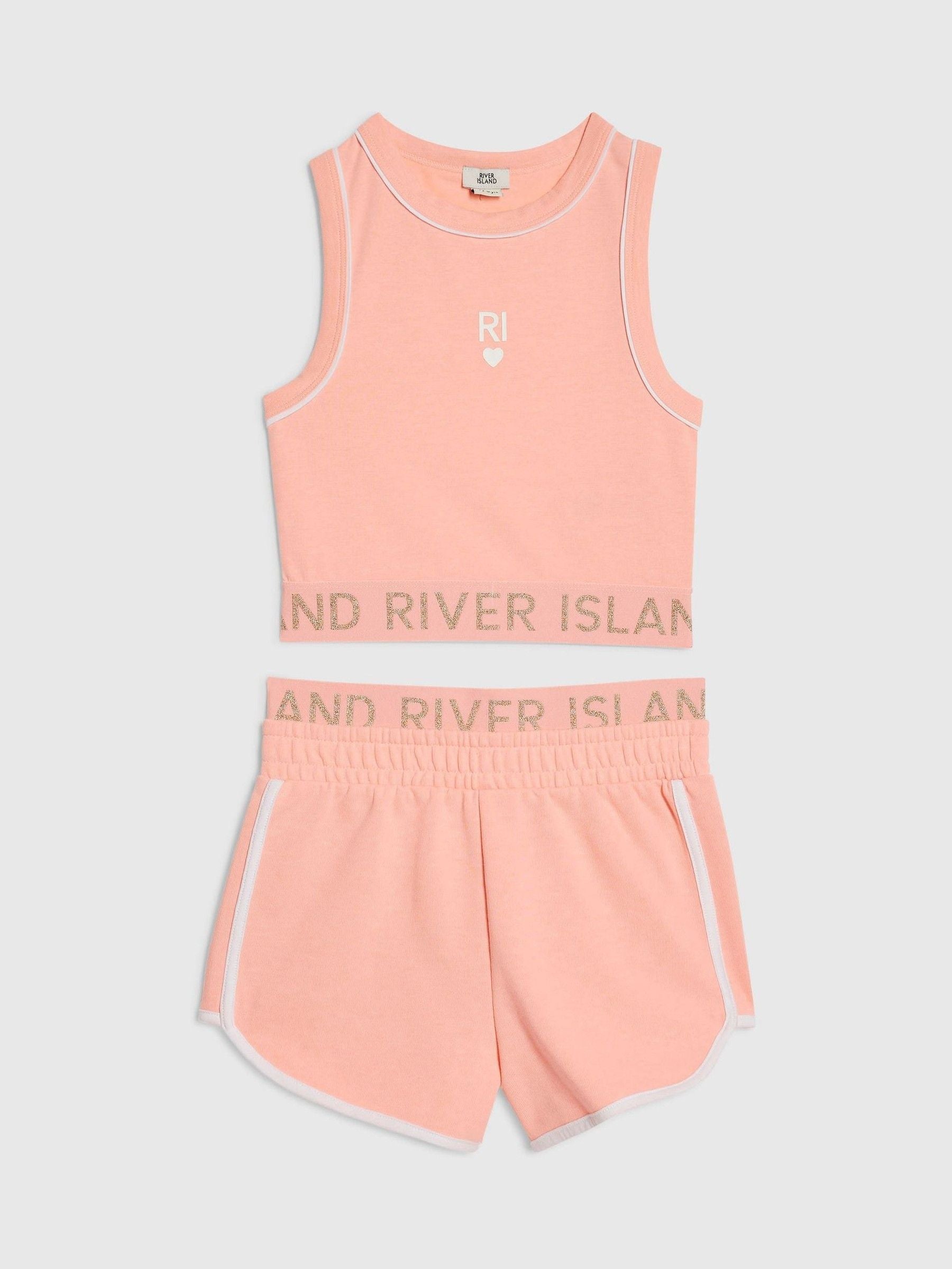Dsiney Kidz - River Island Coral Pink Logo Waistband Tank & Short Set image 1