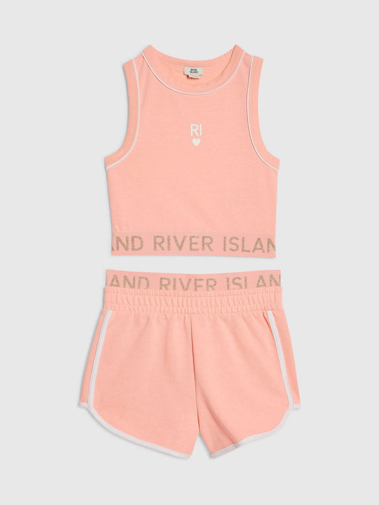 Dsiney Kidz - River Island Coral Pink Logo Waistband Tank & Short Set image 1