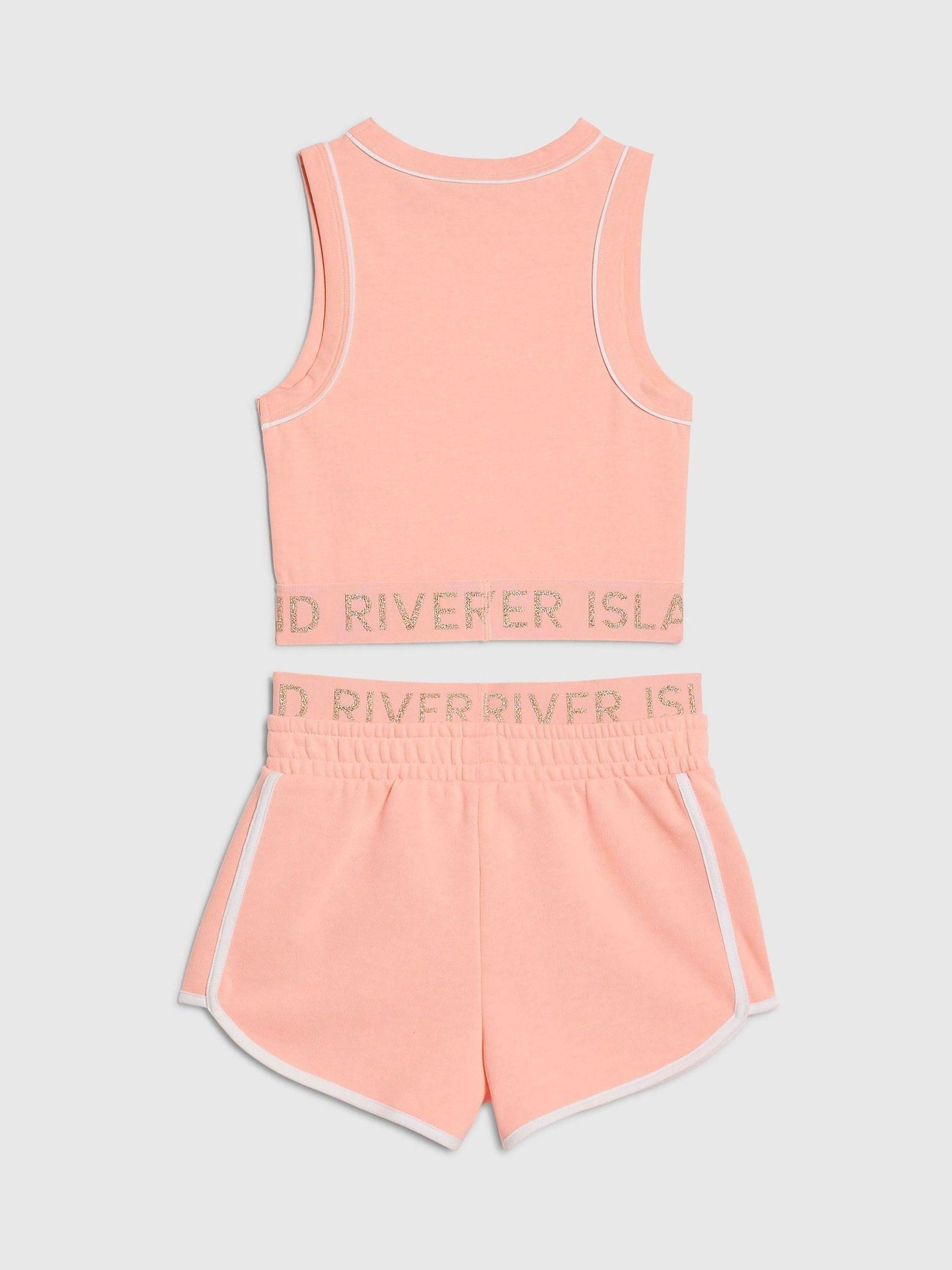 Dsiney Kidz - River Island Coral Pink Logo Waistband Tank & Short Set image 2