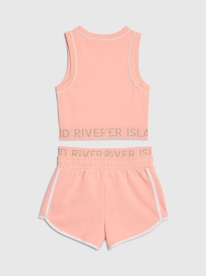 Dsiney Kidz - River Island Coral Pink Logo Waistband Tank & Short Set image 2