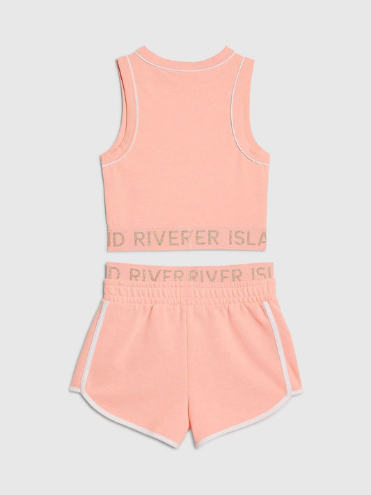 Dsiney Kidz - River Island Coral Pink Logo Waistband Tank & Short Set image 2