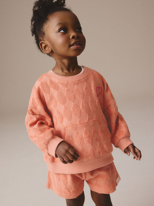 Orange Towelling Crew 100% Cotton Sweatshirt & Shorts Set (3mths-7yrs) image 1