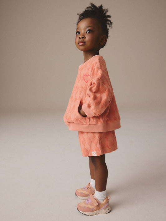 Orange Towelling Crew 100% Cotton Sweatshirt & Shorts Set (3mths-7yrs) image 3