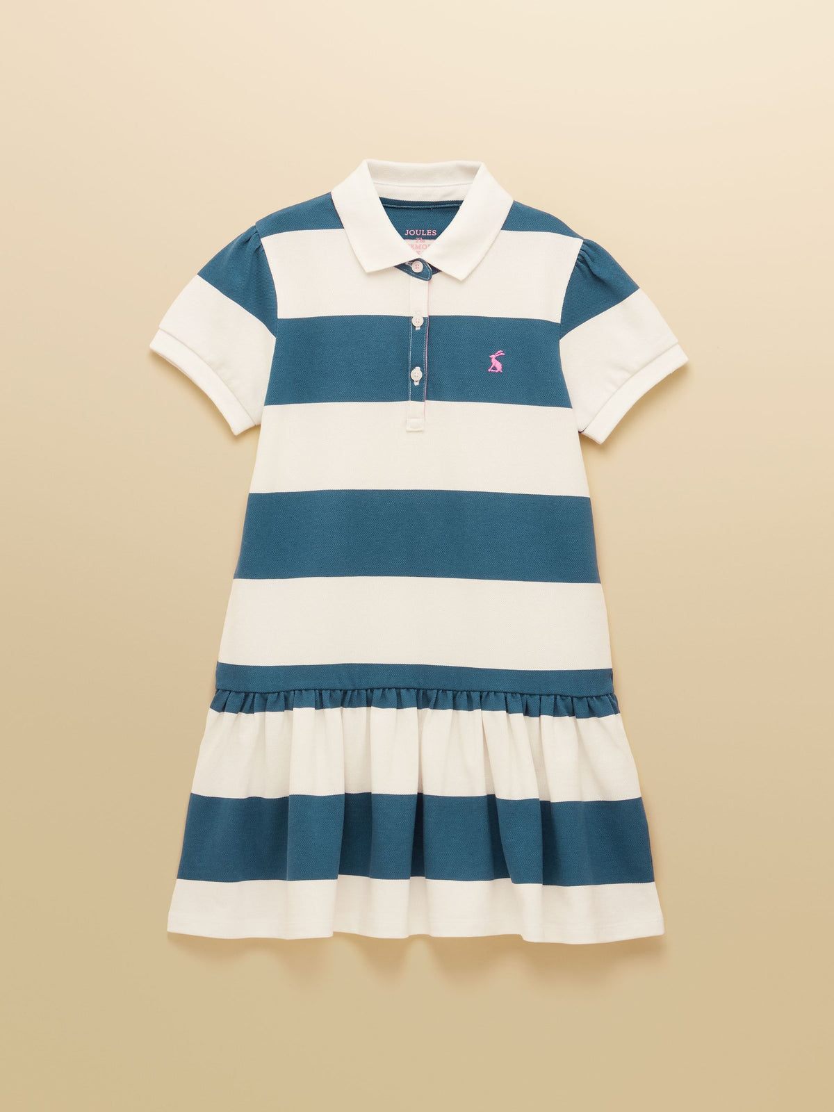 Joules Girls' Orla Blue & White Stiped Short Sleeve Polo Shirt Dress image 1