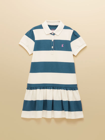 Joules Girls' Orla Blue & White Stiped Short Sleeve Polo Shirt Dress image 1
