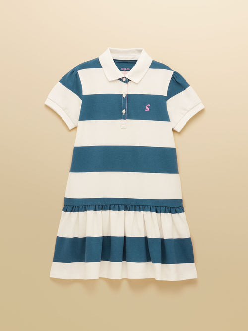 Joules Girls' Orla Blue & White Stiped Short Sleeve Polo Shirt Dress image 1