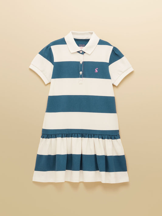 Joules Girls' Orla Blue & White Stiped Short Sleeve Polo Shirt Dress image 1
