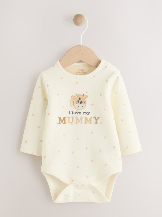 Cream Giraffe I Love My Mummy Baby Bodysuits 1 Pack image 1