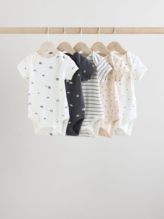 Black/White Short Sleeve Baby Bodysuits 5 Pack image 1