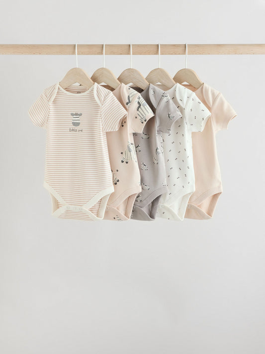 Grey Zebra Baby Short Sleeve Bodysuits 100% Cotton 5 Pack image 1