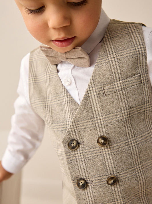 Neutral Check Waistcoat Set With Shirt And Bow Tie (3mths-7yrs) image 3