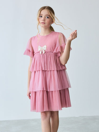 Baker by Ted Baker Pink Pleated Tier Mesh Dress