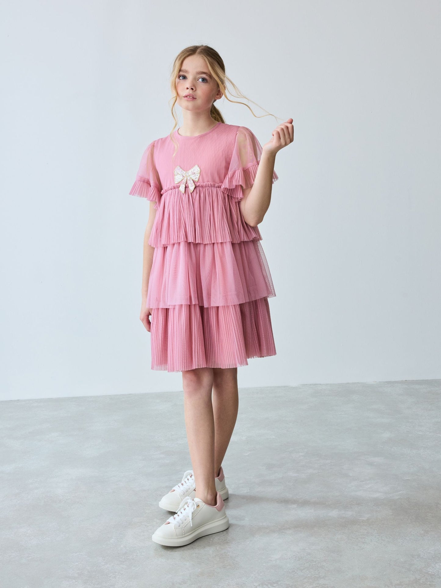 Baker by Ted Baker Pink Pleated Tier Mesh Dress