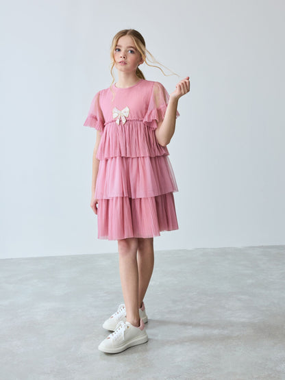 Baker by Ted Baker Pink Pleated Tier Mesh Dress