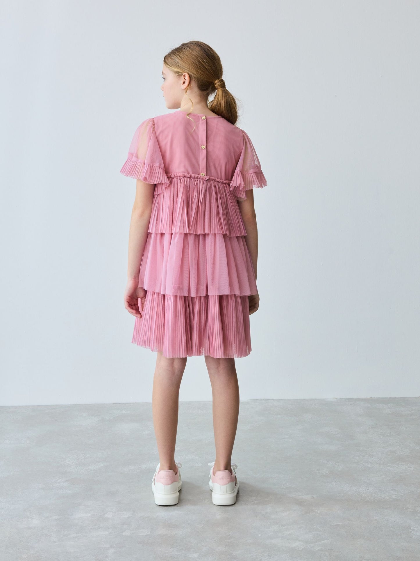 Baker by Ted Baker Pink Pleated Tier Mesh Dress