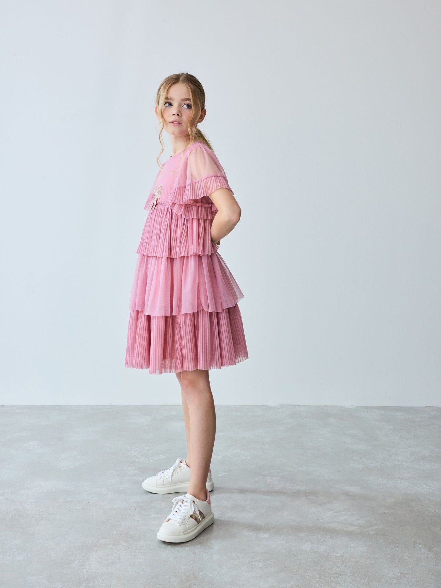 Baker by Ted Baker Pink Pleated Tier Mesh Dress