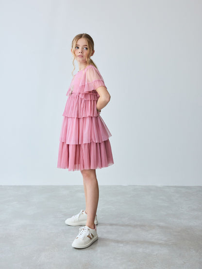 Baker by Ted Baker Pink Pleated Tier Mesh Dress