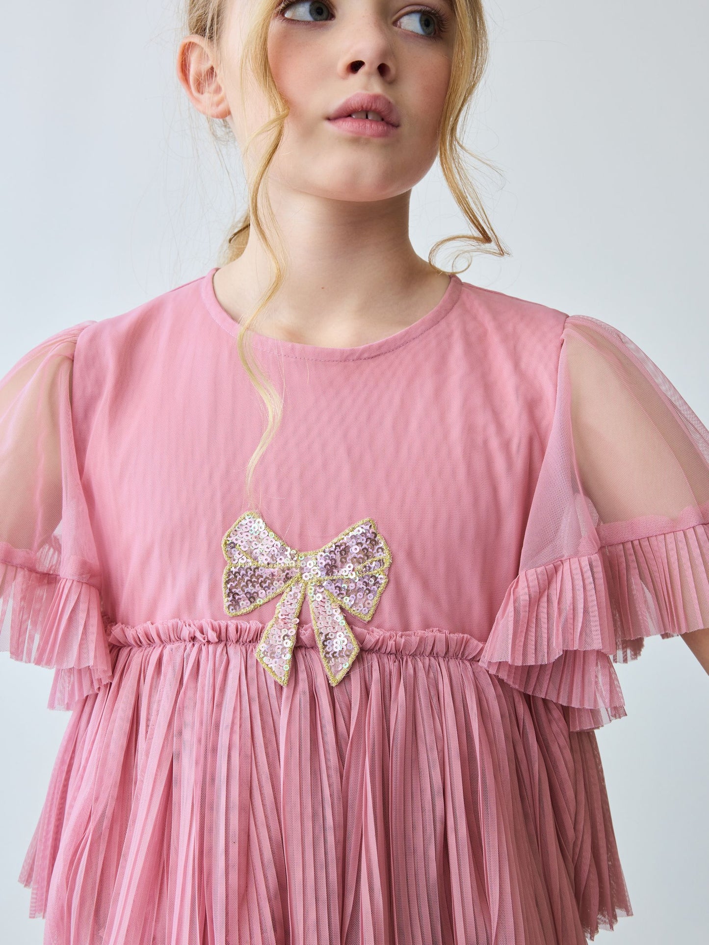 Baker by Ted Baker Pink Pleated Tier Mesh Dress