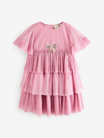 Baker by Ted Baker Pink Pleated Tier Mesh Dress