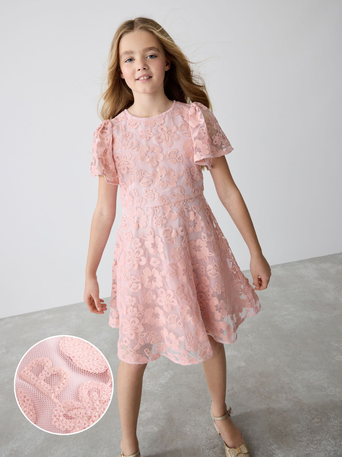 Baker by Ted Baker Pink All-Over Sequin Floral Pattern Dress - image 1