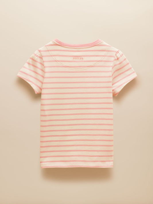 Joules Girls' Astra Pink Stripe Horse Applique Cotton T-Shirt image 2