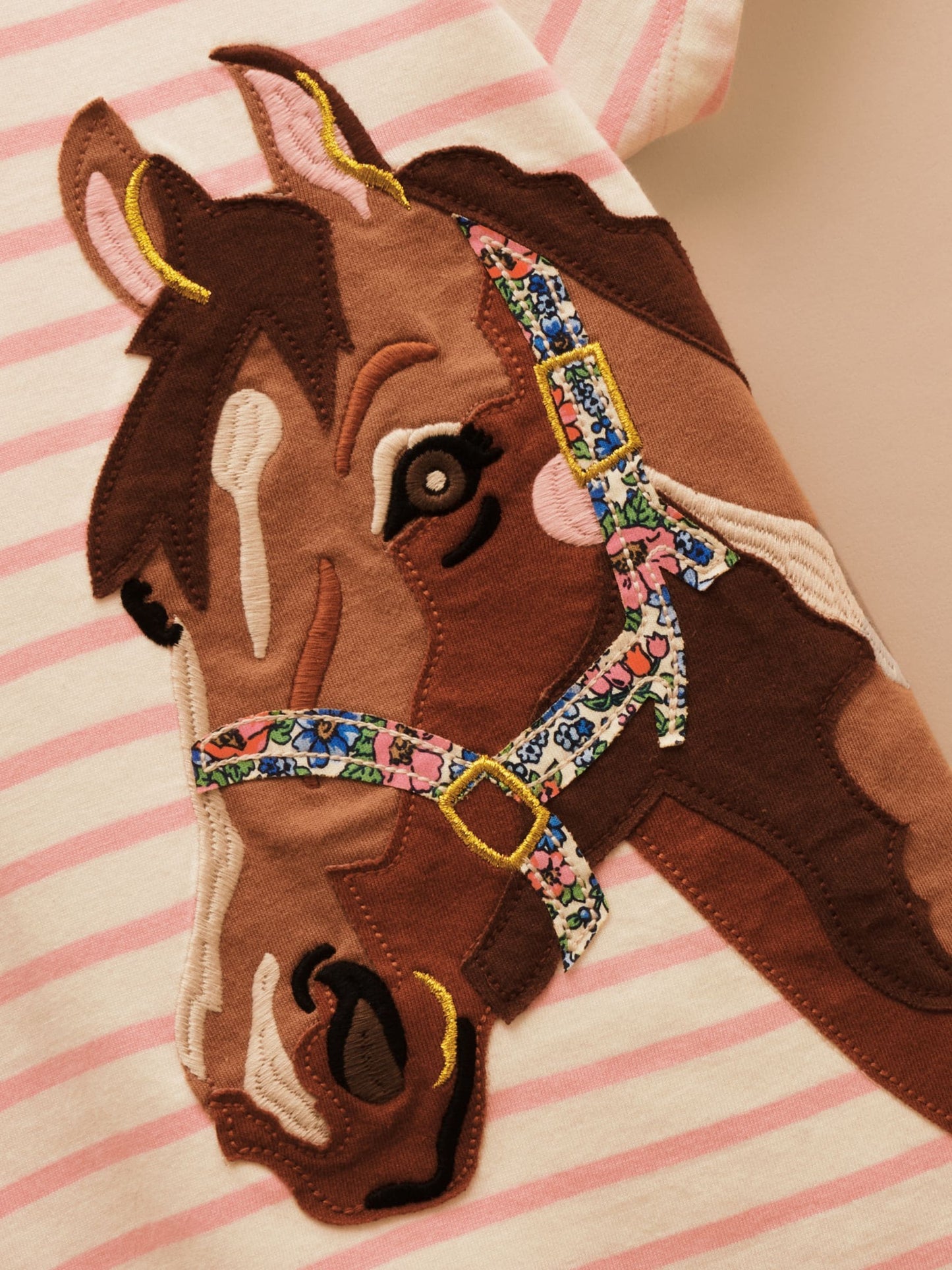 Joules Girls' Astra Pink Stripe Horse Applique Cotton T-Shirt image 3
