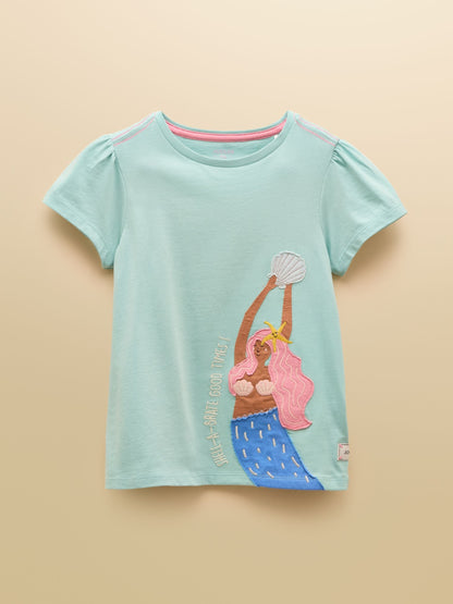 Joules Astra Light Blue Mermaid Applique Cotton T-Shirt image 1