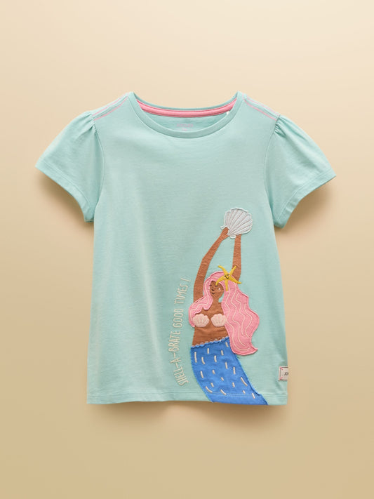 Joules Astra Light Blue Mermaid Applique Cotton T-Shirt image 1
