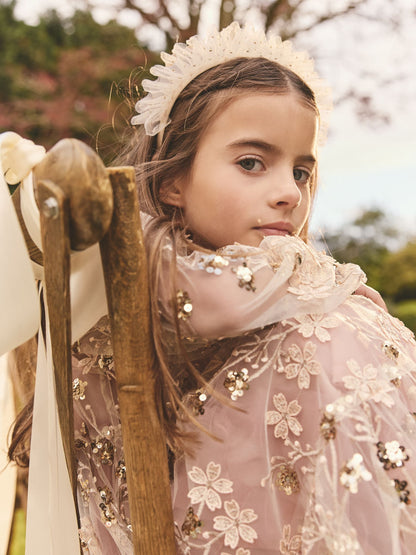 Pink/Gold Embroidered Sequin Long Sleeve Mesh Occasion Dress (4-14yrs)