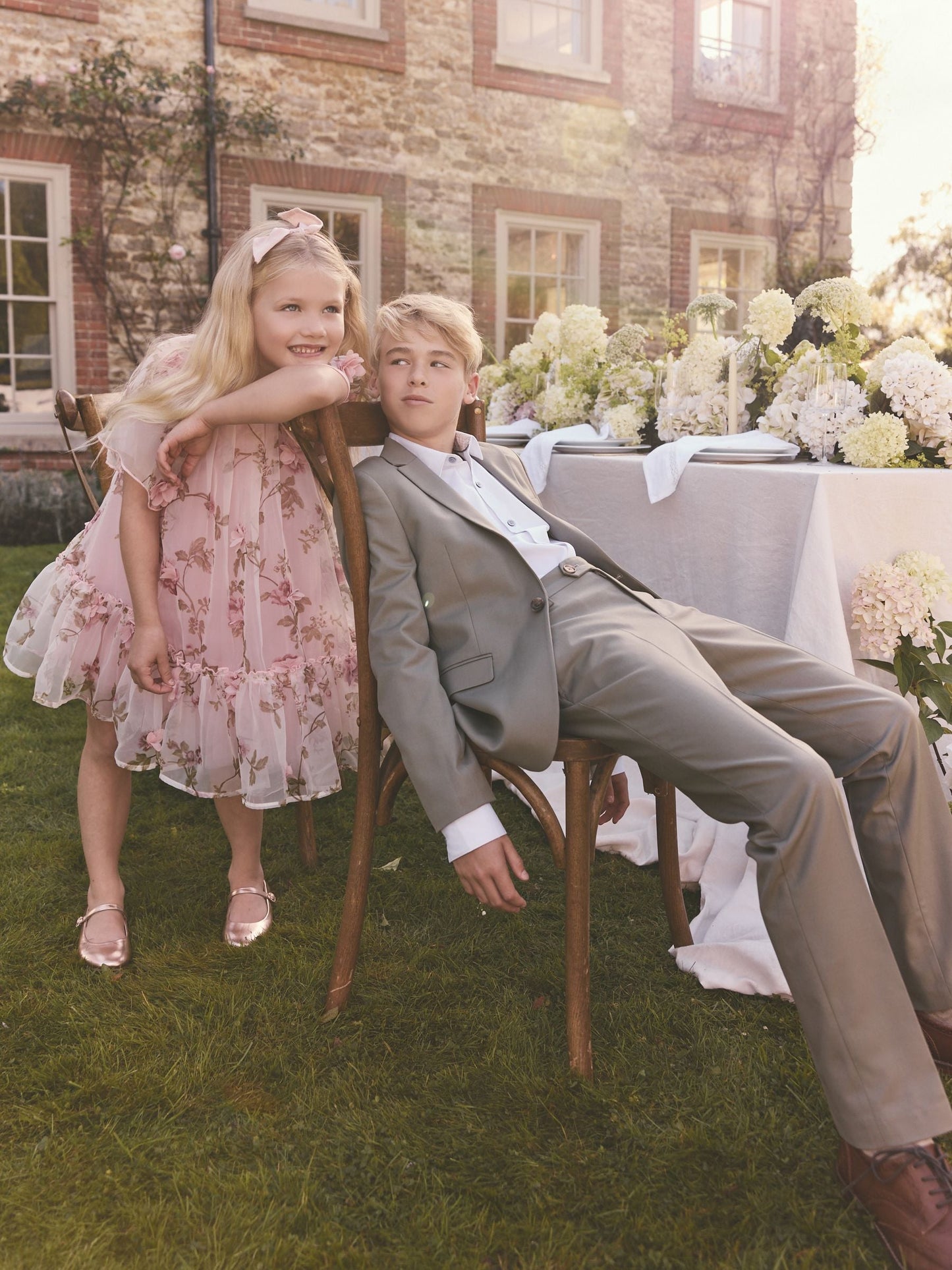 Pink/Gold Embroidered Sequin Long Sleeve Mesh Occasion Dress (4-14yrs)