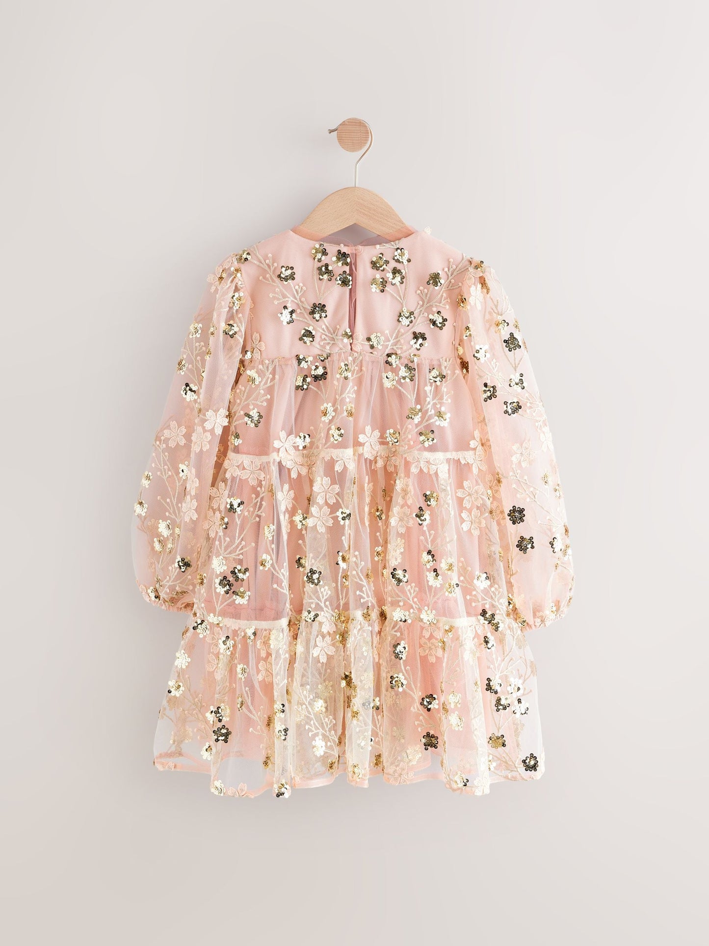 Pink/Gold Embroidered Sequin Long Sleeve Mesh Occasion Dress (4-14yrs)