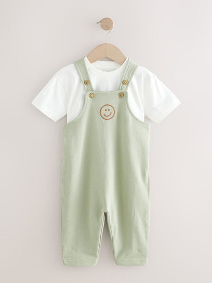 Sage Green 100% Cotton Jersey Dungaree And T-Shirt Set (3mths-7yrs)