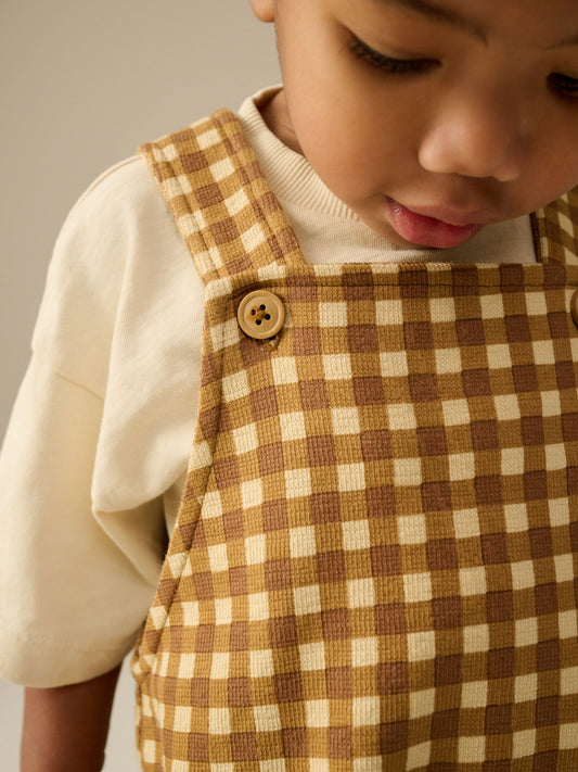 Tan Brown Gingham Jersey Dungaree and Short Sleeve T-Shirt Set (3mths-7yrs)