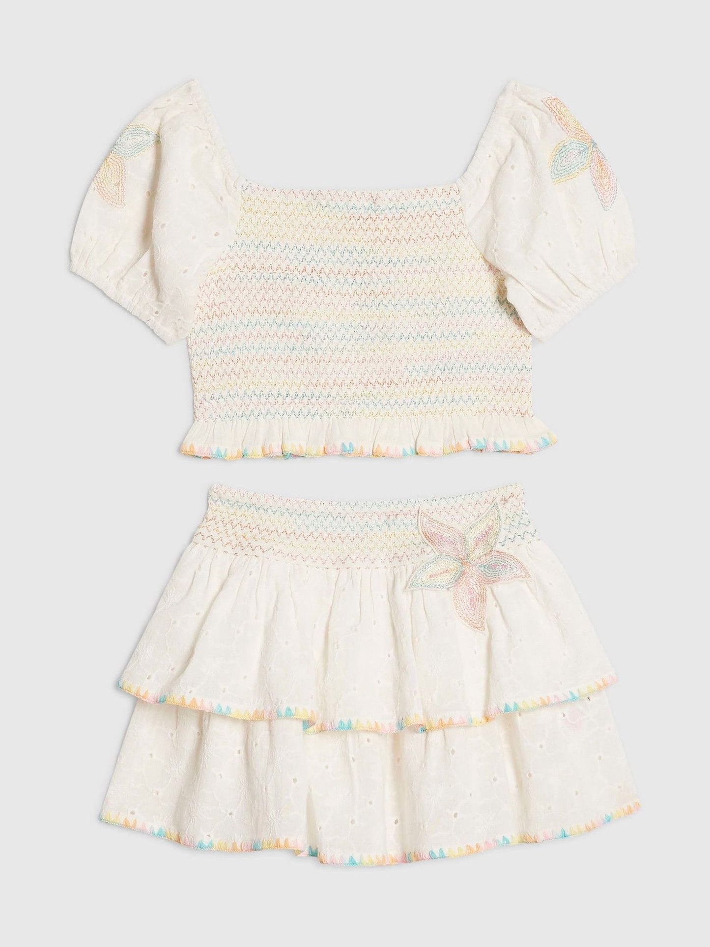 Dsiney Kidz - River Island White Rainbow Whipstitch Puff Sleeve Top & Rara Set image 1