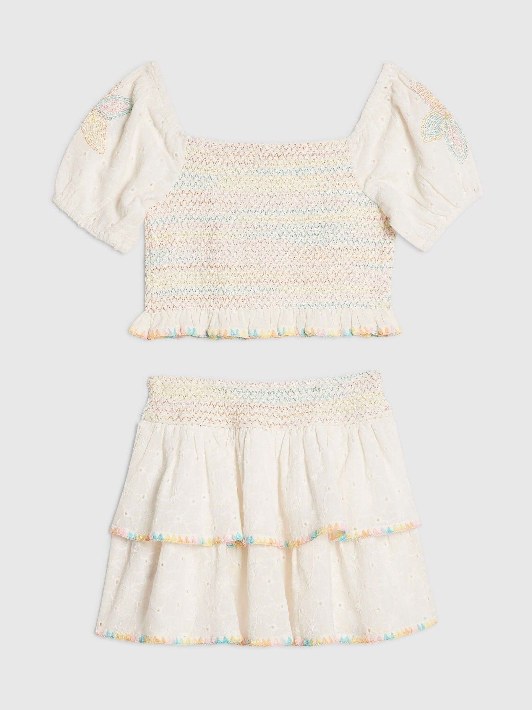 Dsiney Kidz - River Island White Rainbow Whipstitch Puff Sleeve Top & Rara Set image 4
