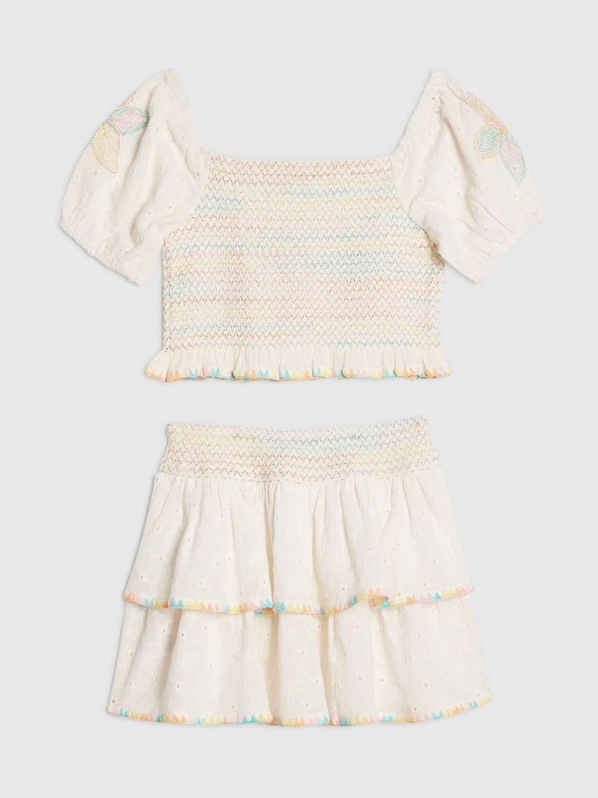 Dsiney Kidz - River Island White Rainbow Whipstitch Puff Sleeve Top & Rara Set image 4