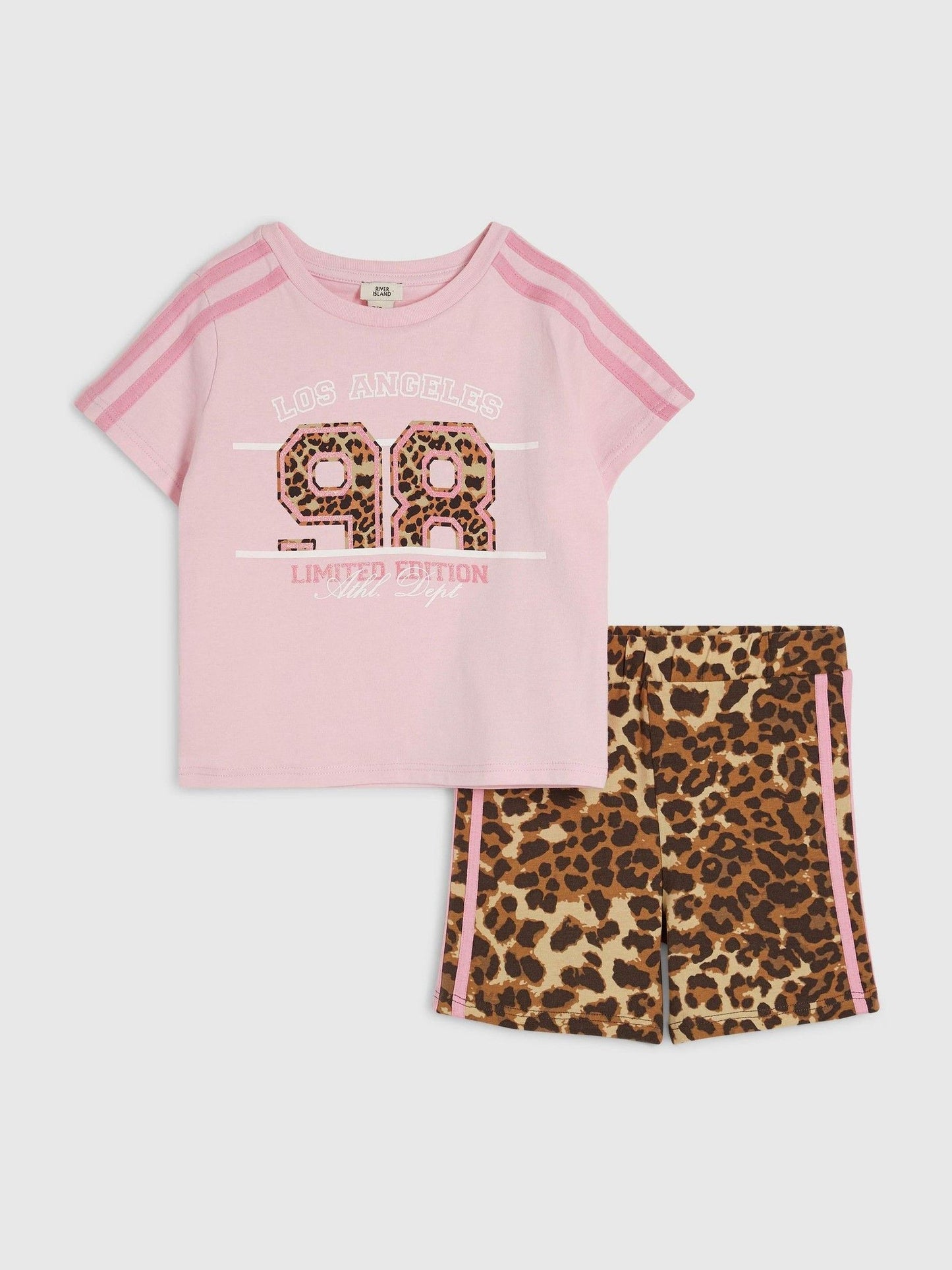 Dsiney Kidz - River Island Pink Leopard Print Number T-Shirt & Short Set image 1
