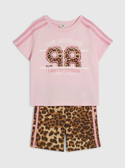 Dsiney Kidz - River Island Pink Leopard Print Number T-Shirt & Short Set image 3