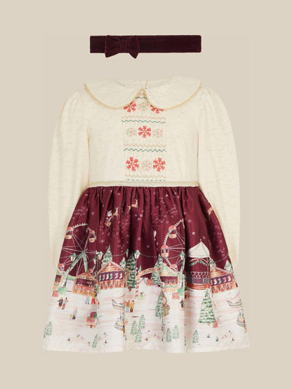 Monsoon Red Baby Christmas Scene Dress & Headband Set - image 1