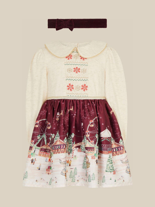 Monsoon Red Baby Christmas Scene Dress & Headband Set - image 1