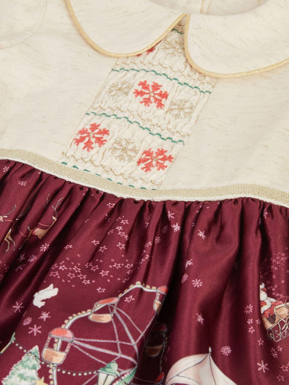 Monsoon Red Baby Christmas Scene Dress & Headband Set - image 2