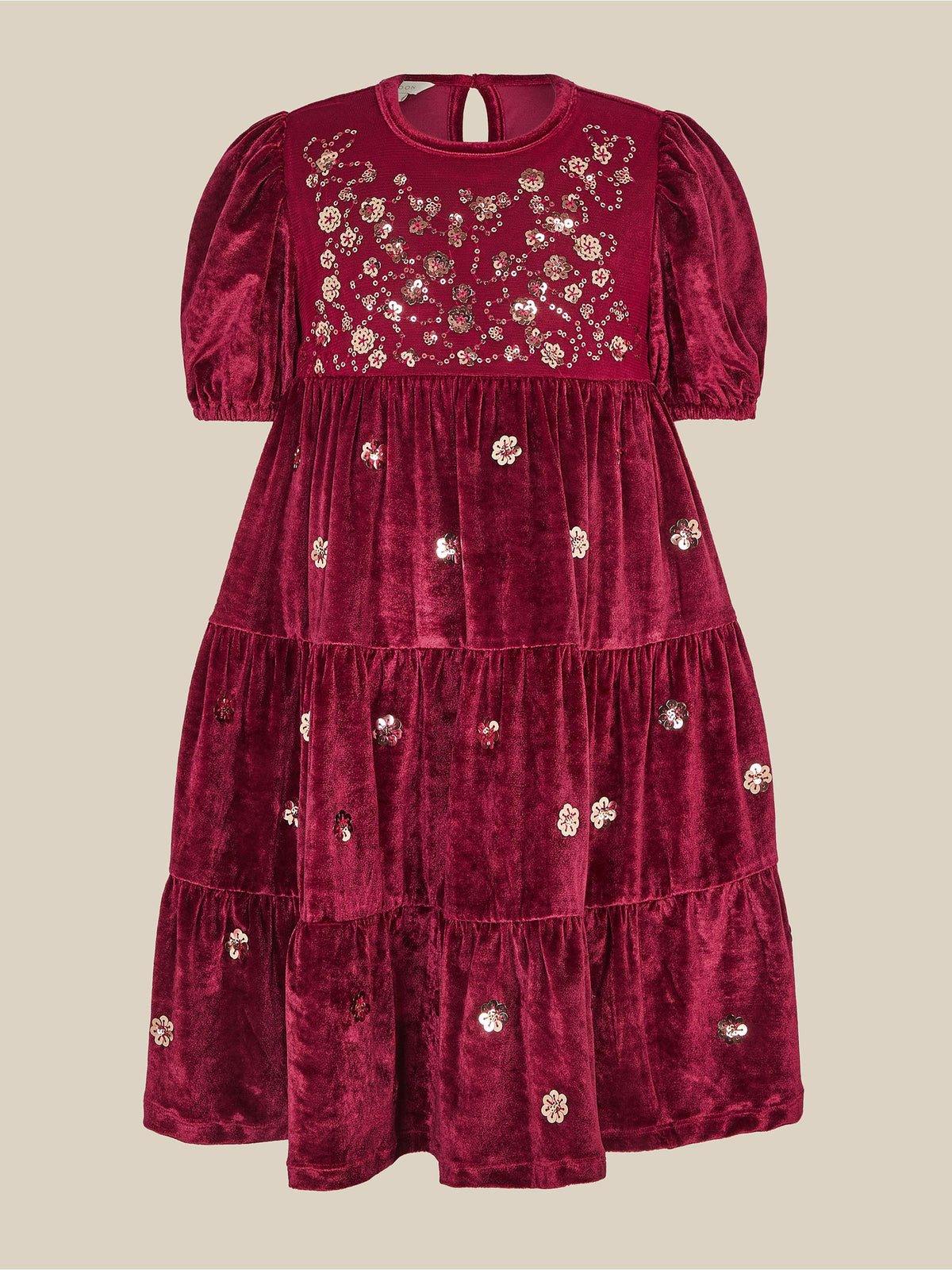 Dsiney Kidz - Monsoon Red Macie Sequin Floral Velour Dress image 1