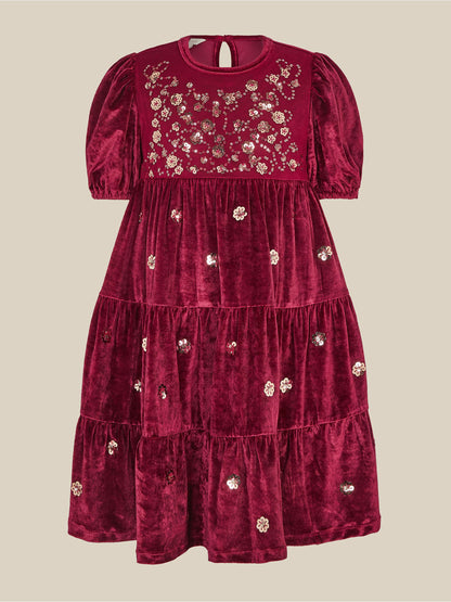 Dsiney Kidz - Monsoon Red Macie Sequin Floral Velour Dress image 1